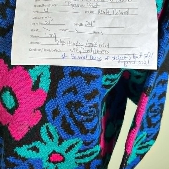 VTG 80s Reference Point Bold Floral Sweater SZ M Neon Magenta Boxy Retro Cosby - Picture 2 of 9